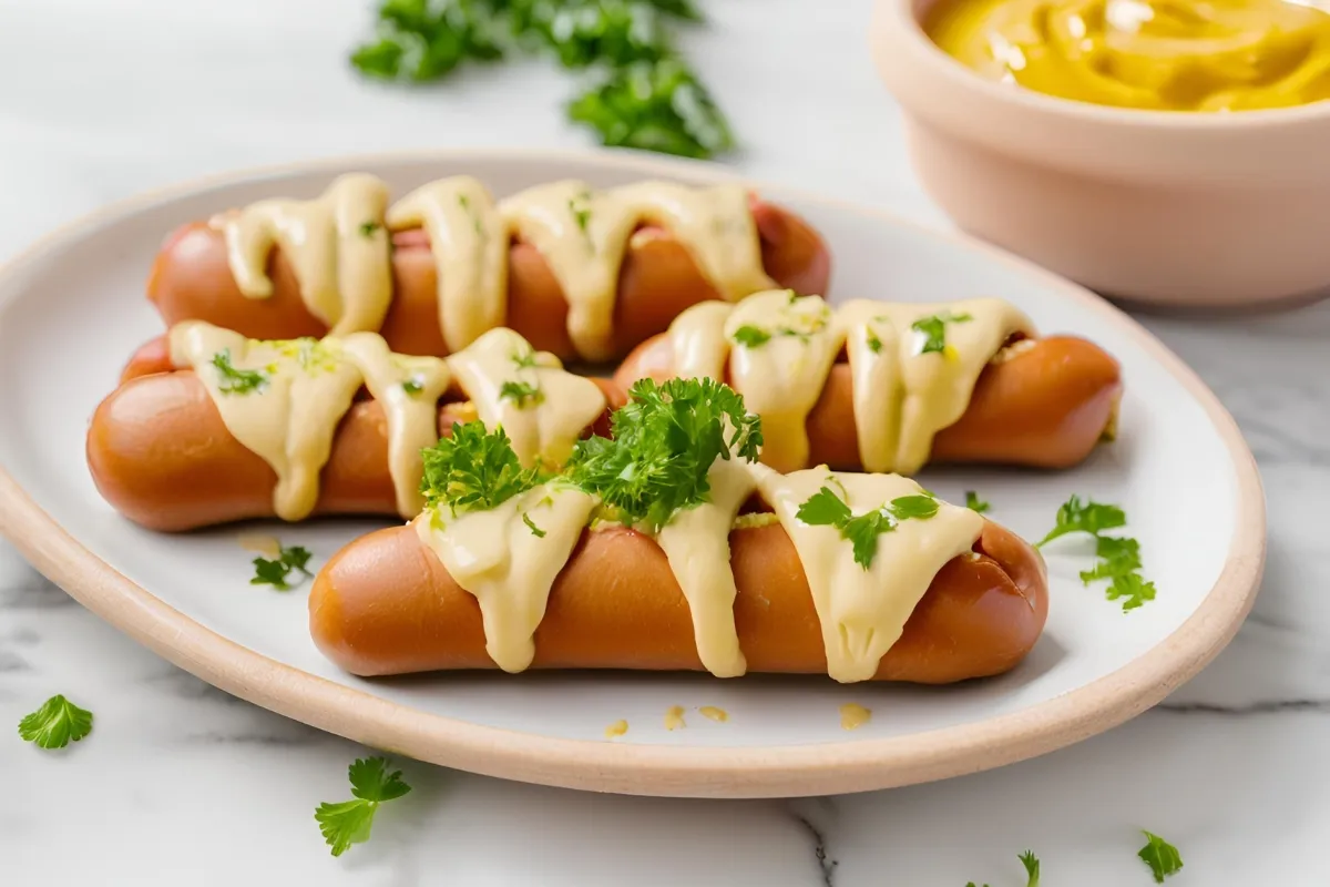 Crispy Mini Hot Dogs on a Plate