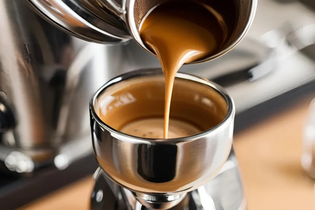 Brown Sugar Shaken Espresso: Your Ultimate Guide to Ingredients, Caffeine, and Customization 4 Espresso shots being poured into a shaker