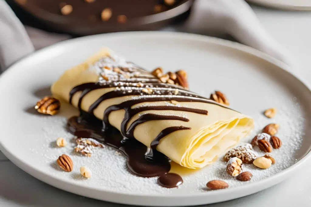 How to Make Sweet Crepes: Tips, Fillings, and Recipe Ideas 5 Chocolate-drizzled crepe dessert