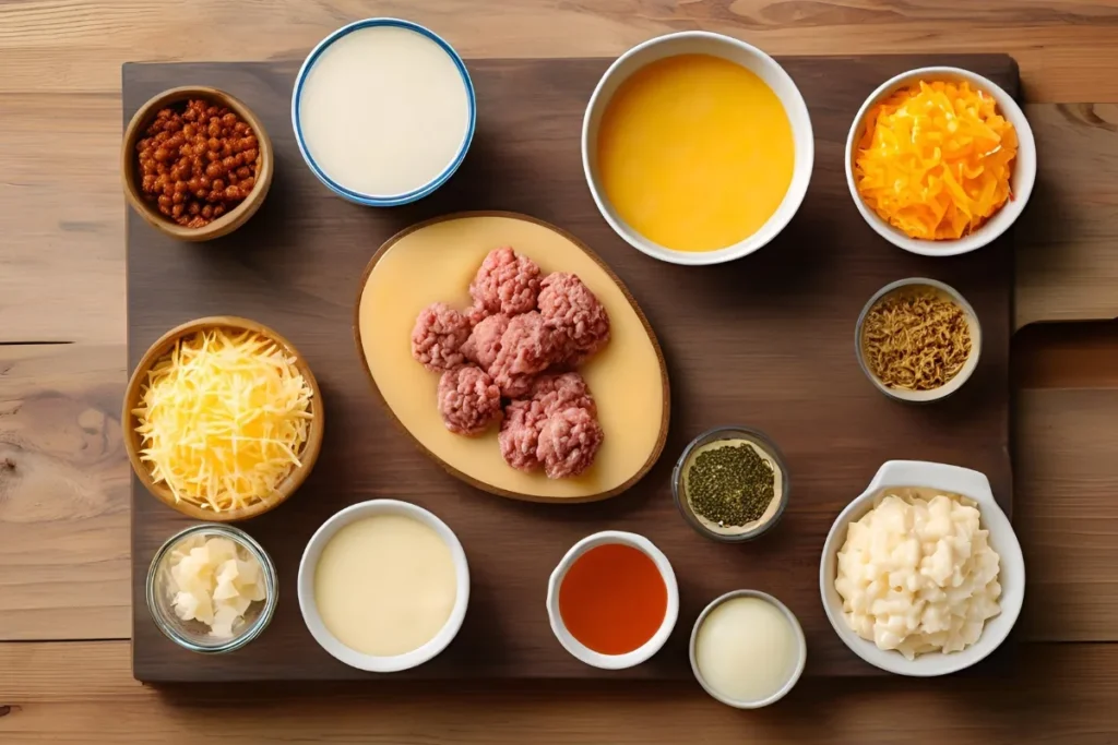 Easy Cowboy Casserole Recipe: Hearty, Cheesy & Delicious 3 Ingredients for Cowboy Casserole on a Wooden Surface
