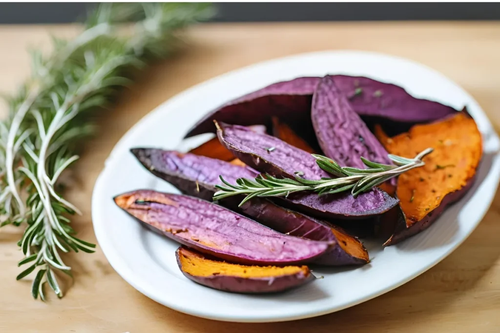 Purple Sweet Potatoes: Benefits, Flavor, and Delicious Ways to Cook Them 4 Roasted purple sweet potato wedges