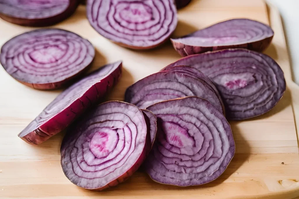 Purple Sweet Potatoes: Benefits, Flavor, and Delicious Ways to Cook Them 2 Close-up of purple sweet potato slices