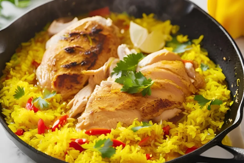 Chicken and Yellow Rice: A Flavorful One-Pot Meal with Easy Recipes & Cooking Tips 2 Cooking Chicken and Yellow Rice on Stovetop