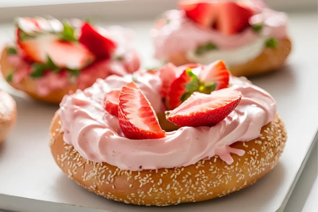 Strawberry Cream Cheese Recipe: Sweet, Tangy, and Irresistible 2 Strawberry cream cheese on a bagel