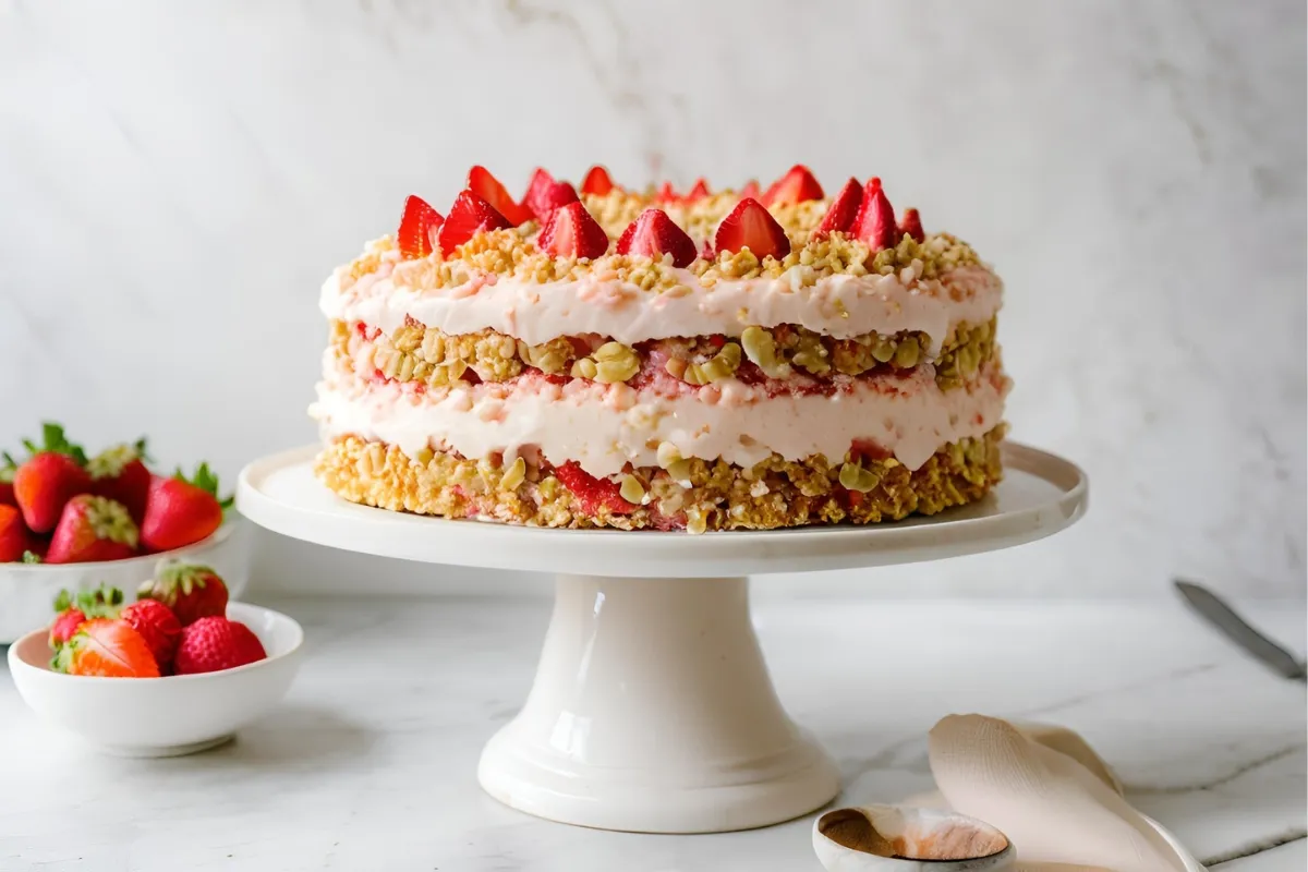 Strawberry Crunch Cake Recipe with Crunchy Topping