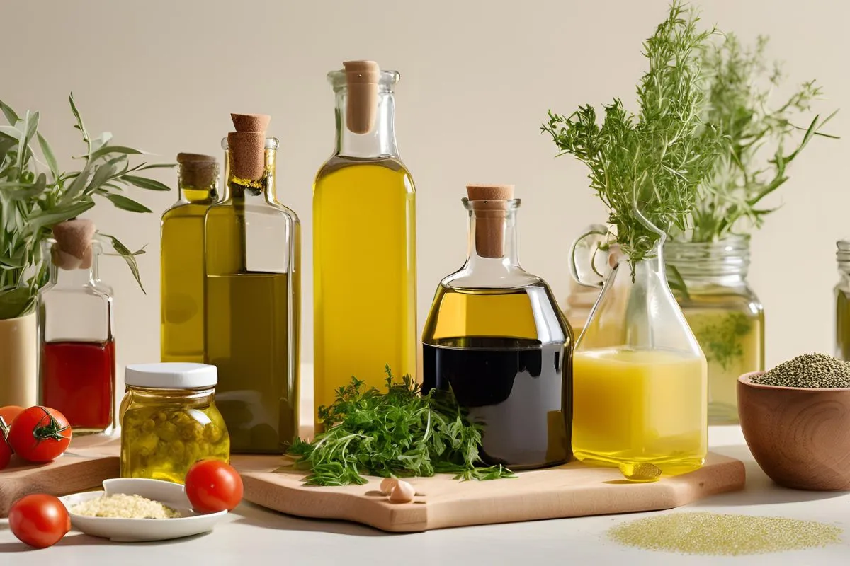 Assorted ingredients for making salad dressings