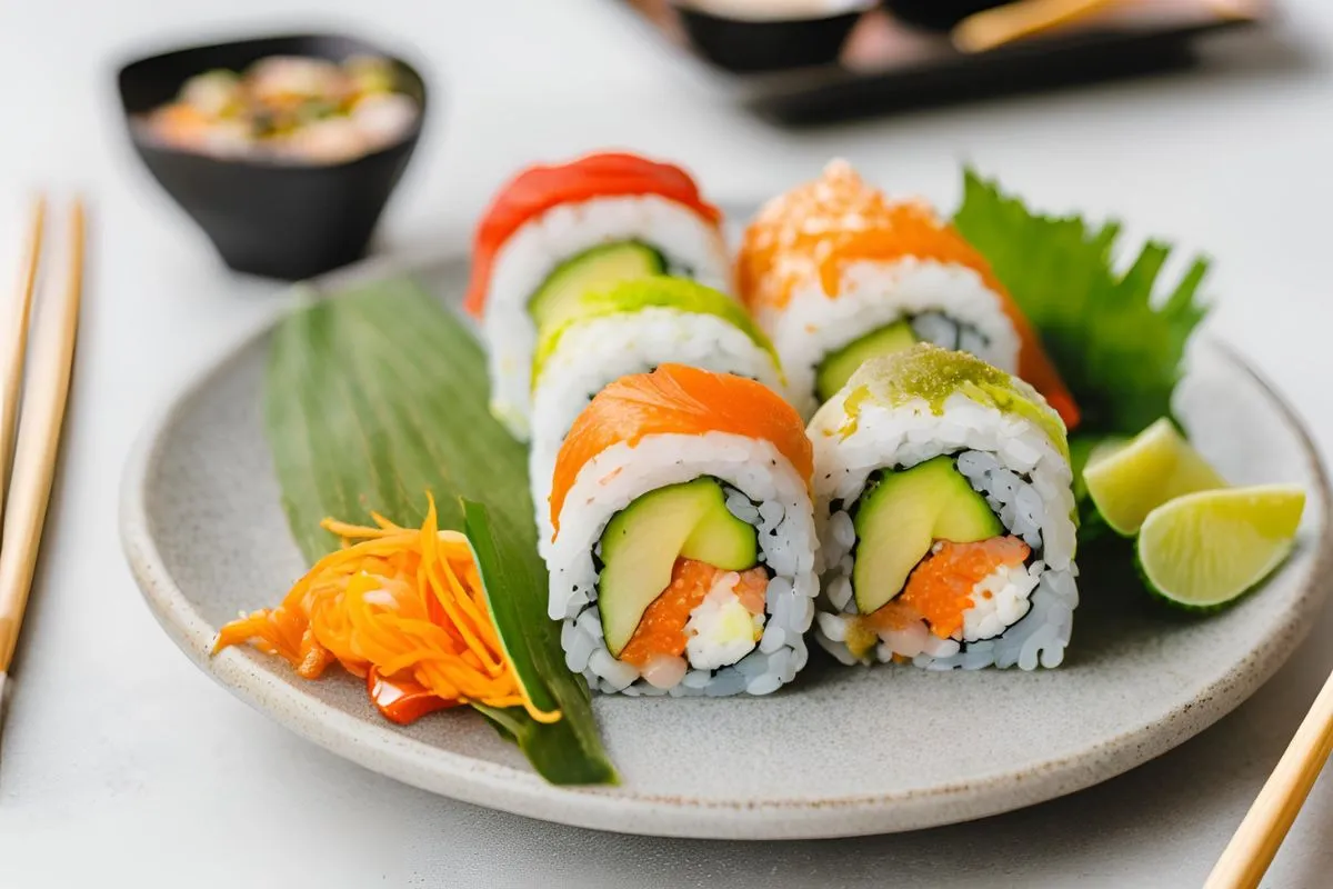 Rainbow Sushi with fresh vegetables