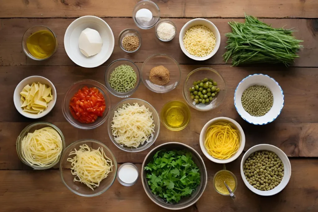 Delicious Pastalaya Recipe: A Flavorful One-Pot Cajun Meal in 30 Minutes 6 Ingredients for a flavorful pastalaya recipe, including chicken, sausage, and vegetables.