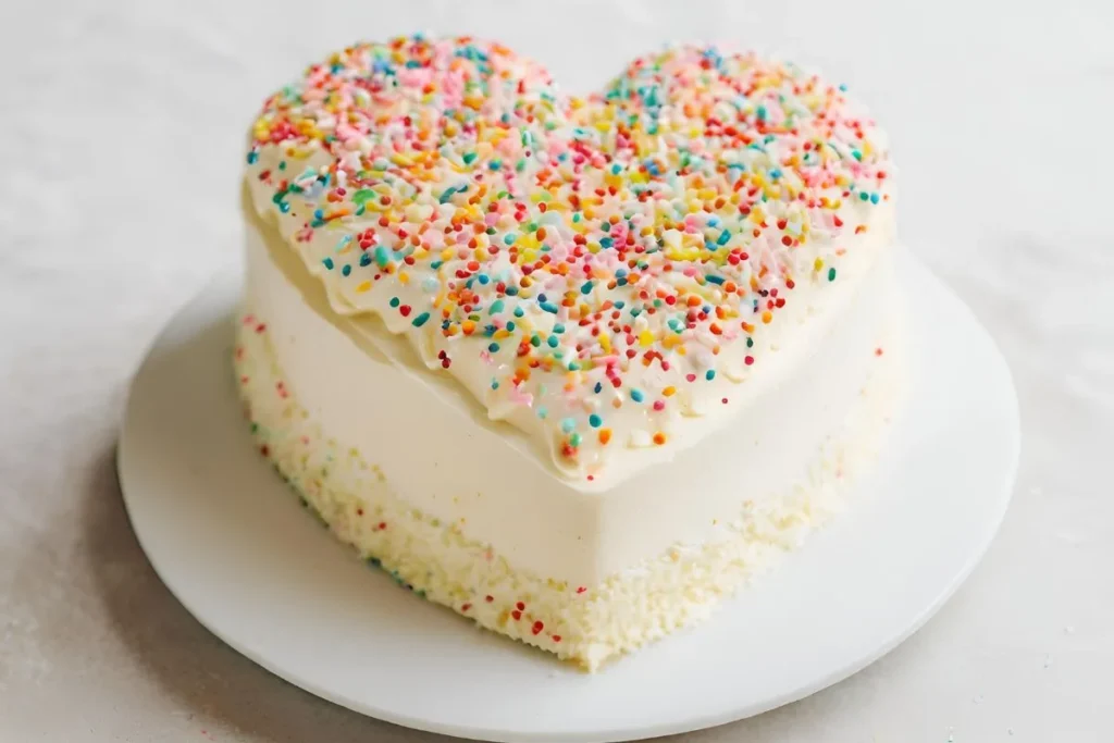 Easy Heart Cake Recipe – Perfect for Celebrations and Special Occasions 2 Heart cake with colorful sprinkles