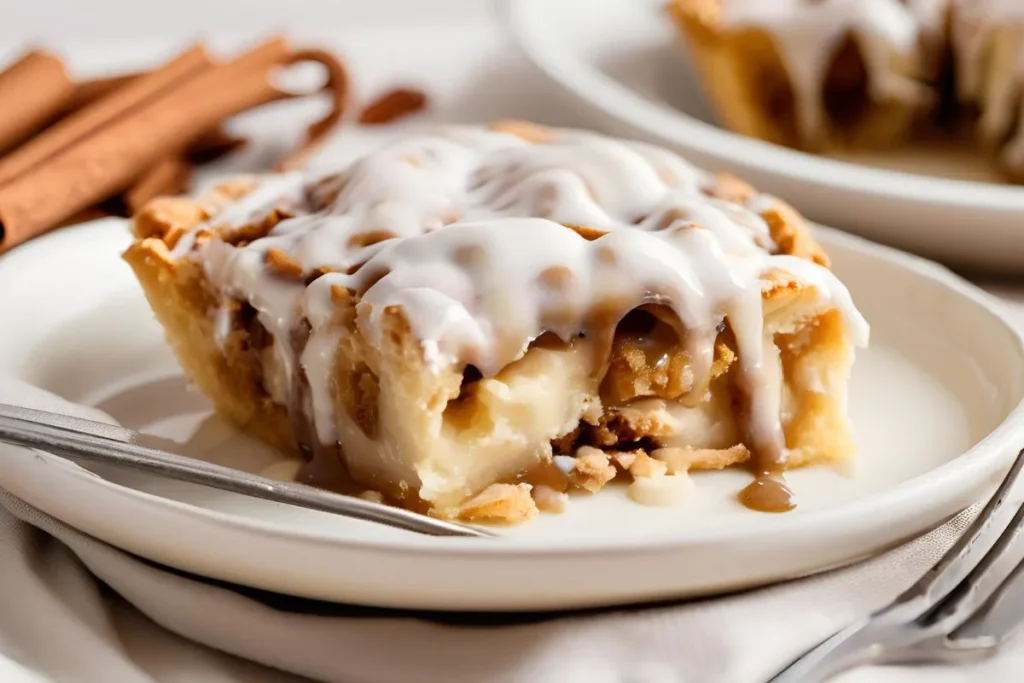 Easy Cinnamon Roll Pie Crust Recipe – Flaky, Sweet & Irresistible! 3 Baked Cinnamon Roll Pie Crust on a serving plate