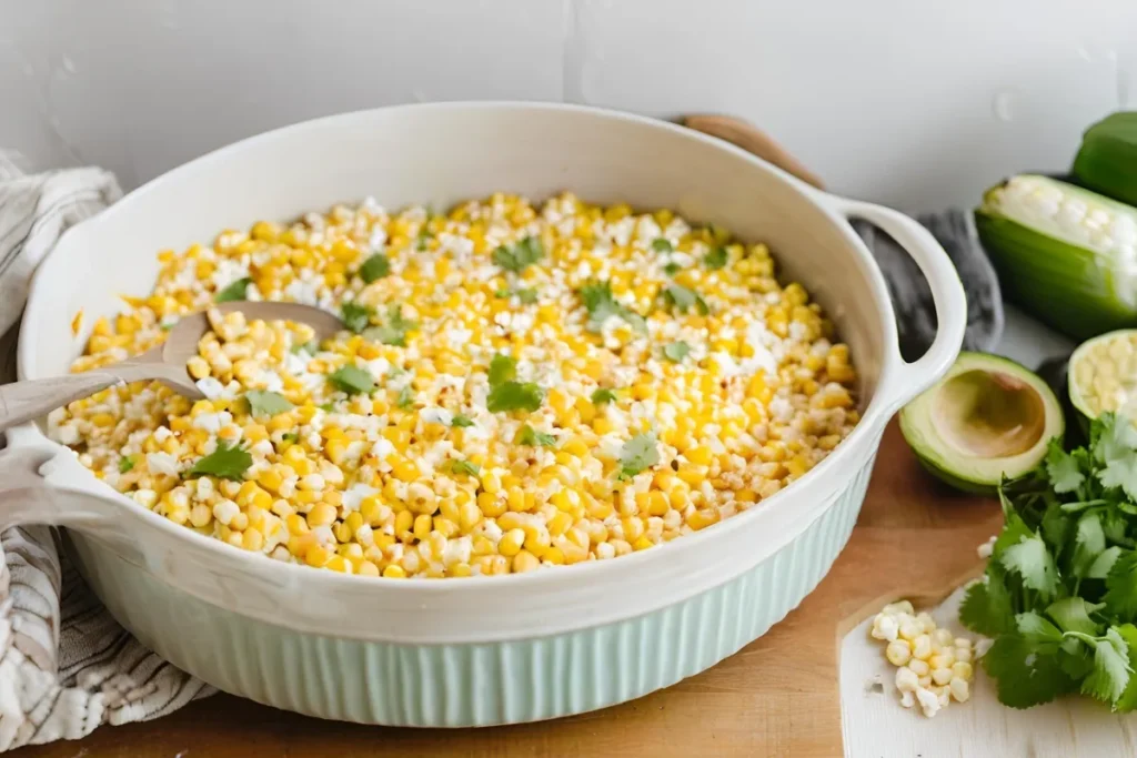Mexican Street Corn Casserole Recipe – Easy, Creamy & Flavorful Side Dish 3 Mixing the casserole ingredients