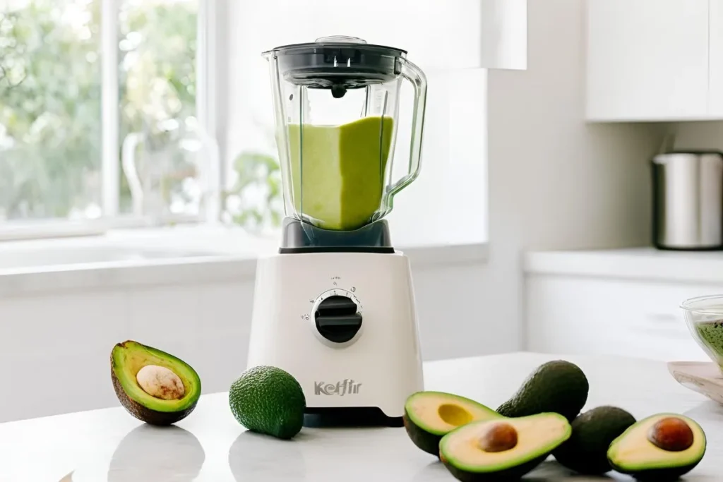 Kefir Smoothie: A Delicious and Gut-Friendly Drink 3 Blending kefir, banana, and avocado in a glass blender