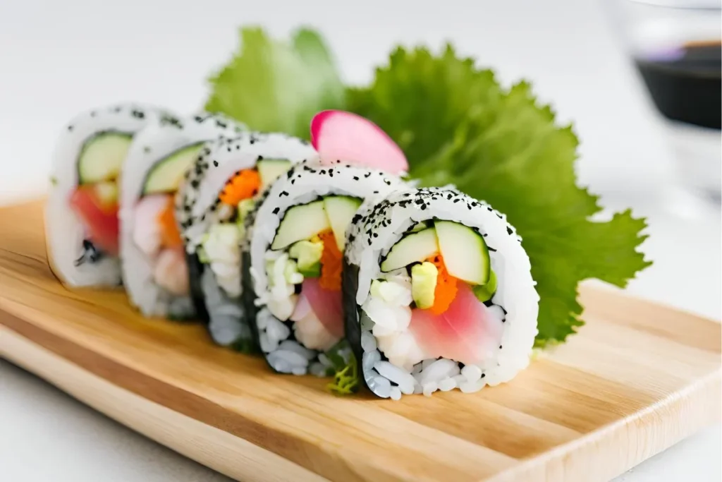 How to Make Delicious Rainbow Sushi at Home: Fresh, Flavorful & Easy 3 Rainbow Sushi with radish and seaweed toppings
