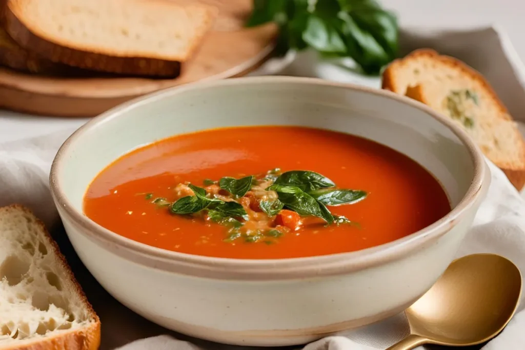 Tomato Florentine Soup Recipe – Easy, Hearty & Packed with Flavor 4 Served Tomato Florentine Soup with Bread