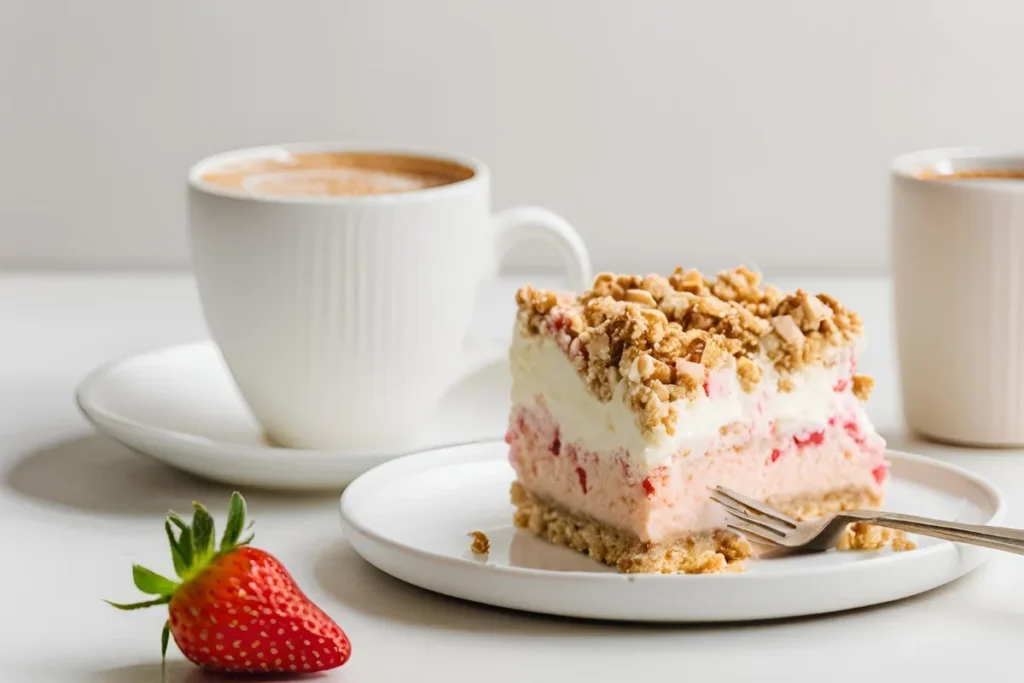 Strawberry Crunch Cake Recipe: Easy Homemade Dessert with a Buttery Crunch Topping 5 Strawberry Crunch Cake with Coffee and Ice Cream