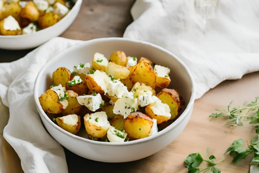 Crispy Feta Potatoes Recipe – Easy & Delicious Side Dish 5 Serving feta potatoes on a table