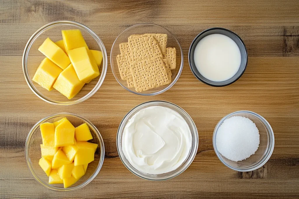 Mango Mousse Cake: An Easy & Delicious No-Bake Dessert Recipe 5 Ingredients for a homemade mango mousse cake recipe.