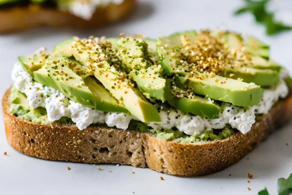 Avocado Toast with Cottage Cheese: A Healthy and Delicious 5-Minute Snack 6 Avocado and cottage cheese on sourdough, everything bagel seasoning.