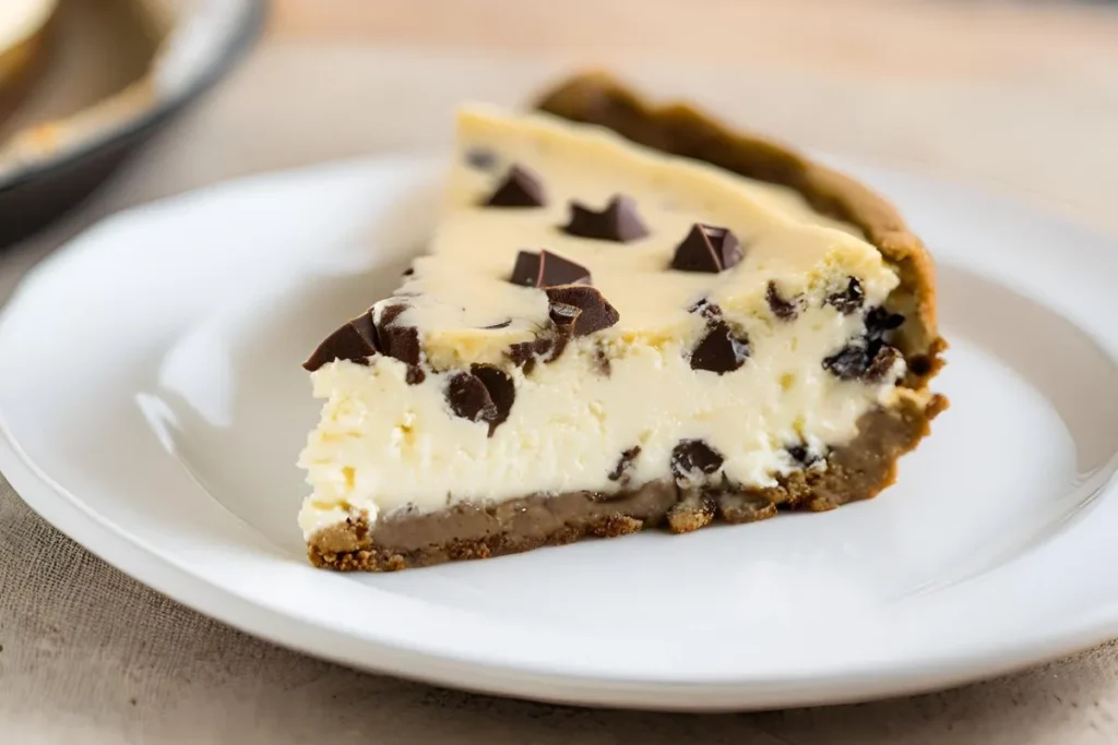 Chocolate Chip Cheesecake Cookies: An Easy and Delicious Recipe 8 A single chocolate chip cheesecake cookie cut in half, highlighting the creamy cheesecake center.
