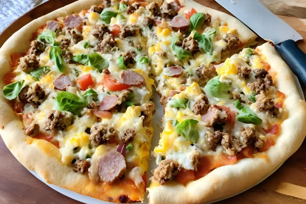 Homemade Jimmy Dean Breakfast Sausage: A Deliciously Easy Recipe 8 Pizza topped with crumbled Jimmy Dean breakfast sausage, cheese, and other toppings.